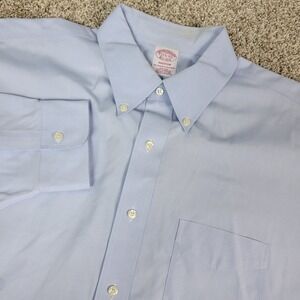 Brooks Brothers Madison Mens 17.5-37 Solid Blue Button Down Long Sleeve Supima